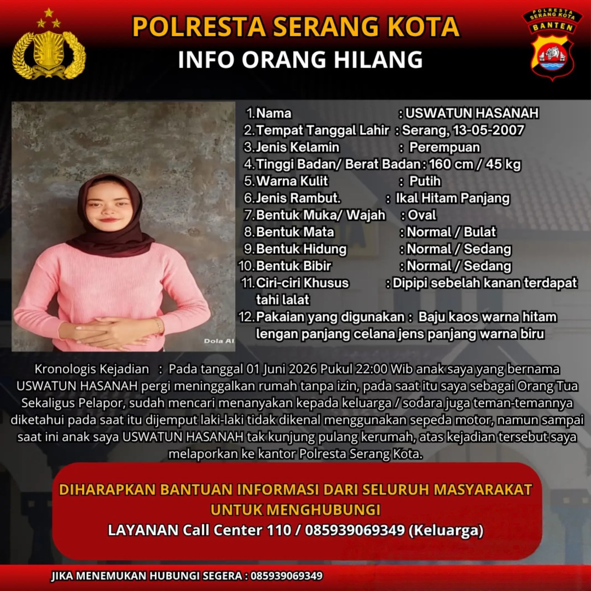 Polres Serang Kota Sebarkan Informasi Orang Hilang, Masyarakat Diminta Bantu Pencarian